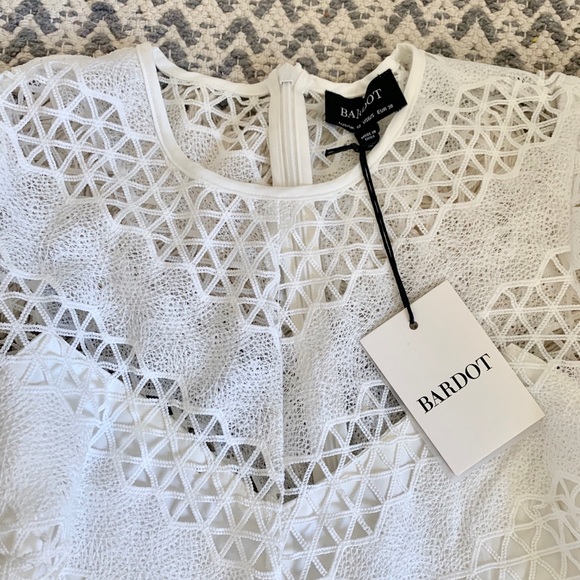 🔆NWT Bardot Puff Sleeve Lace White Mini Dress - Picture 7 of 8